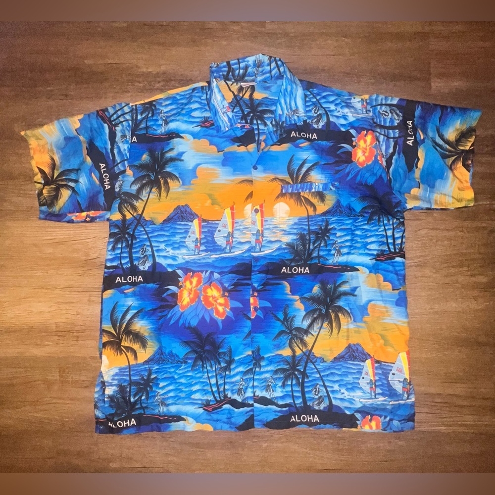 LALEELA MENS XL SHORT SLEEVE ALOHA HAWAIIAN‎ FLORAL PRINT 100% TERIVOILE B49